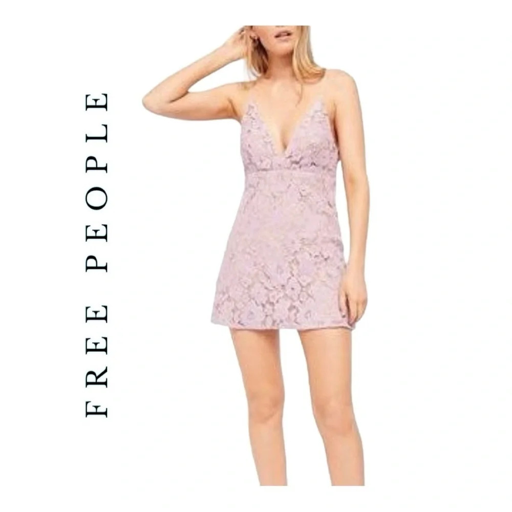 0460W. FREE PEOPLE DANGEROUS LOVE LACE‎ MINI LENGTH DRESS PINK COLOR SIZE 0